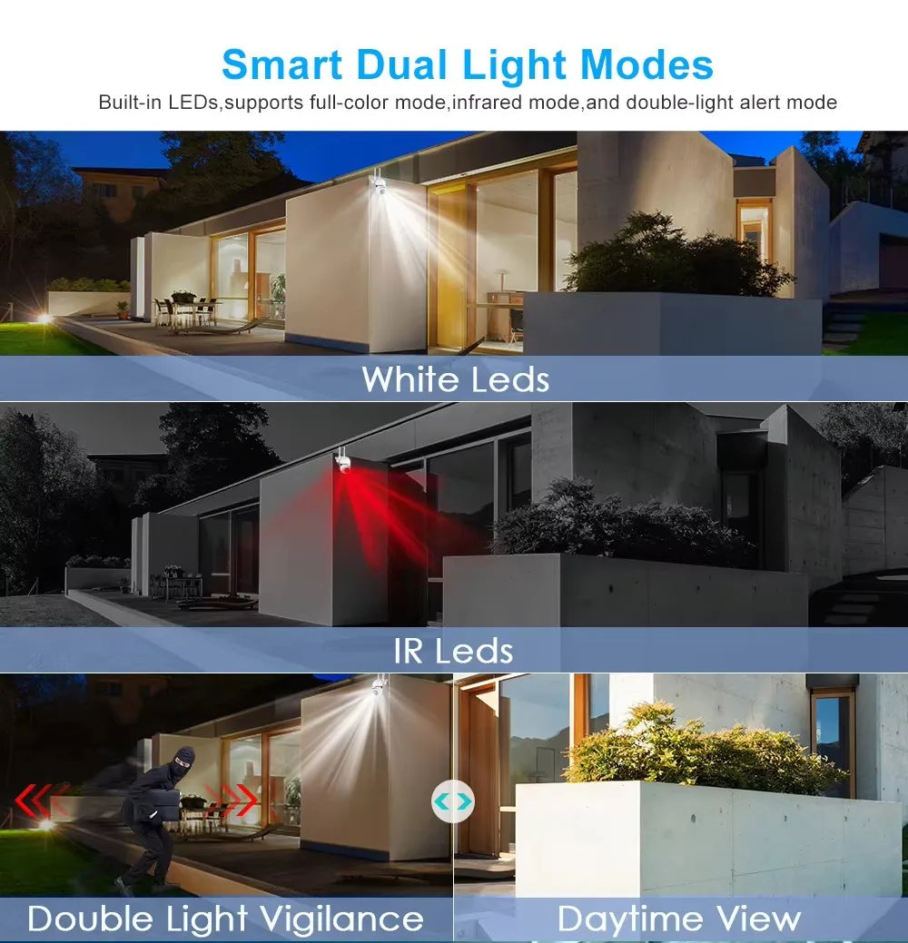 Caméra de surveillance IP Wi-Fi sans fil 8 MP avec zoom 4x, suivi audio bidirectionnel, vision nocturne couleur HD et caméra PTZ.