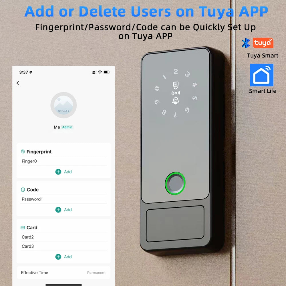 Serrure Intelligente RAYKUBE G18 pour Porte Vitre | Tuya, Empreinte Digitale, Carte et Mot de Passe