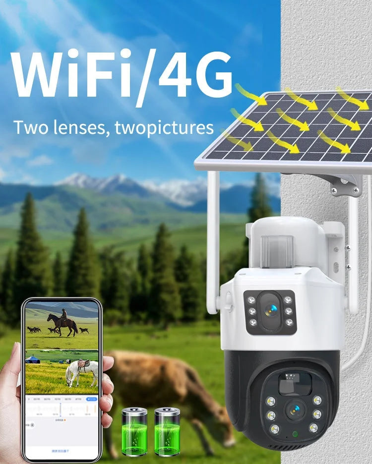 Caméra WiFi V380 Pro 6 MP | Double Caméra, 4G SIM, Solaire, Étanche IP66 et Carte Mémoire