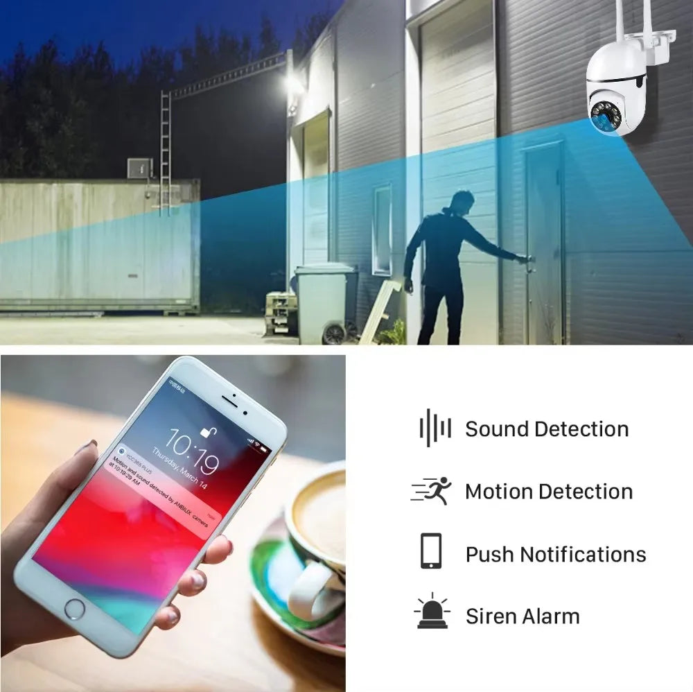 Caméra de surveillance IP Wi-Fi sans fil 8 MP avec zoom 4x, suivi audio bidirectionnel, vision nocturne couleur HD et caméra PTZ.