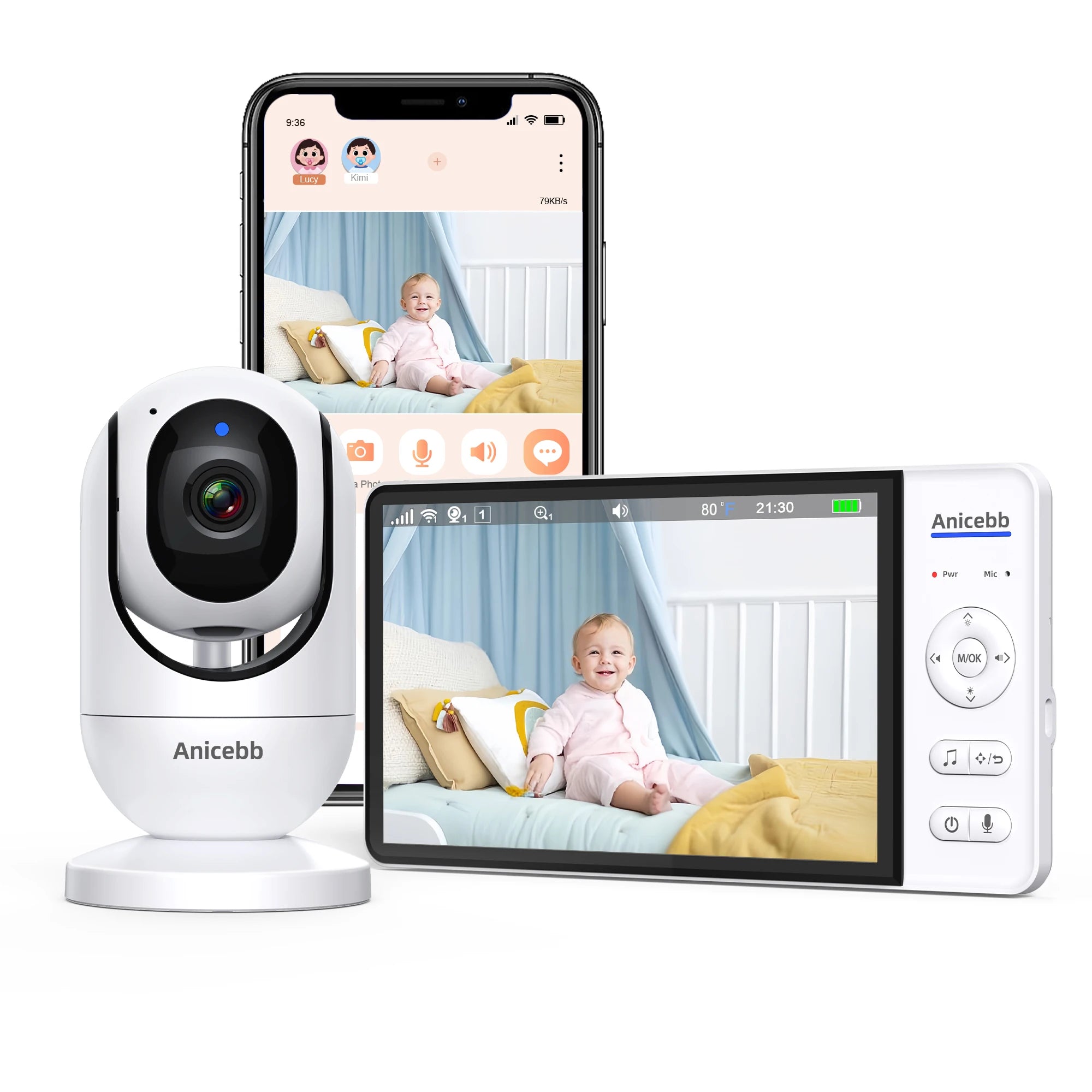 Moniteur Bébé 7" Full HD | Caméra Wi-Fi 2,4 GHz, Vision Nocturne, Batterie 5000 mAh et Reconnaissance Faciale