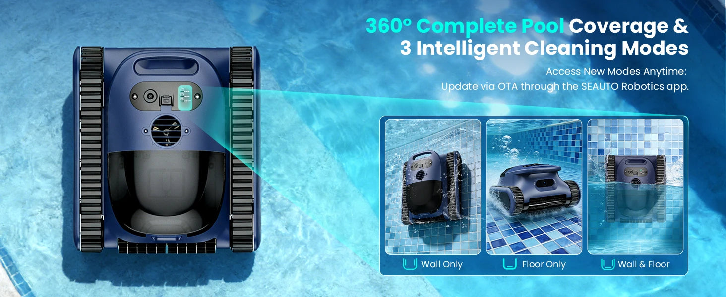 Robot Piscine Seauto Crab Pro Sans Fil 2025 | Nettoyage Fond, Parois & Ligne d’Eau pour Piscines jusqu’à 185 m²