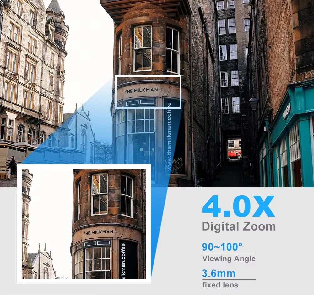 Caméra de surveillance IP Wi-Fi sans fil 8 MP avec zoom 4x, suivi audio bidirectionnel, vision nocturne couleur HD et caméra PTZ.
