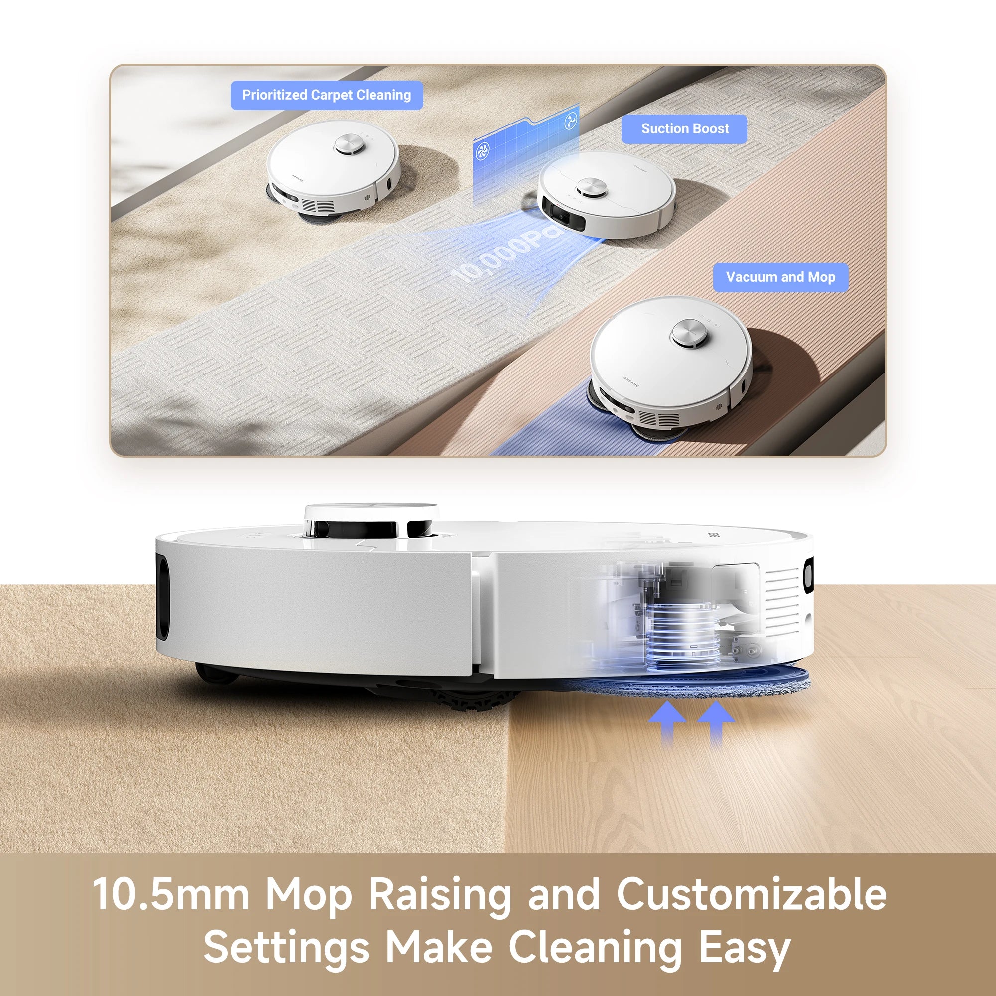 Dreame Robot Aspirateur & Laveur | 10 kPa, Lavage Étendu, Auto-Nettoyage et Séchage Automatique