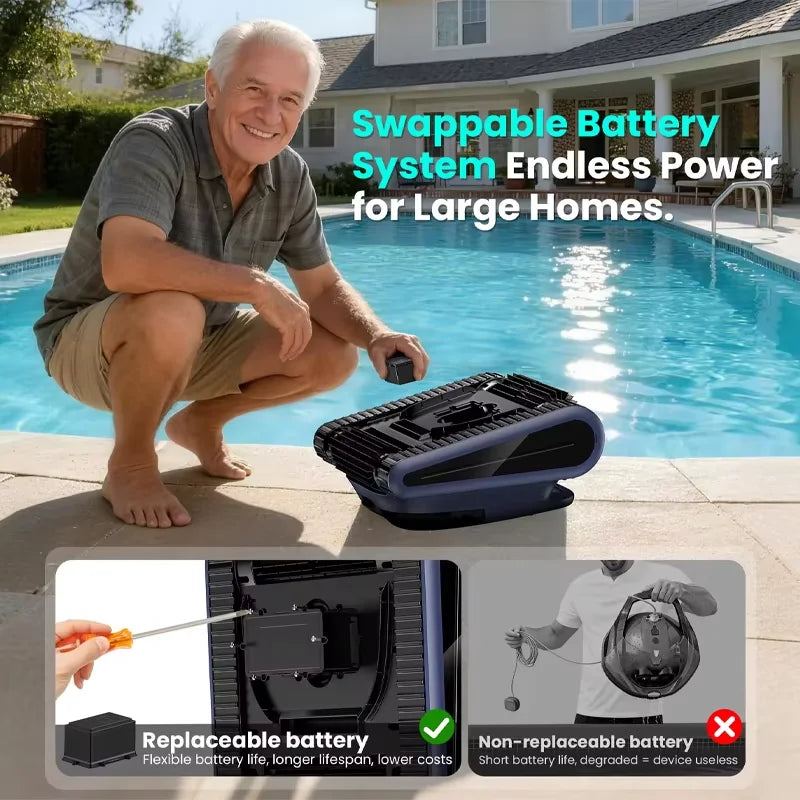 Robot Piscine Seauto Crab Pro Sans Fil 2025 | Nettoyage Fond, Parois & Ligne d’Eau pour Piscines jusqu’à 185 m²