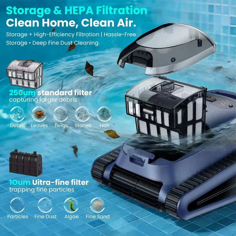 Robot Piscine Seauto Crab Pro Sans Fil 2025 | Nettoyage Fond, Parois & Ligne d’Eau pour Piscines jusqu’à 185 m²