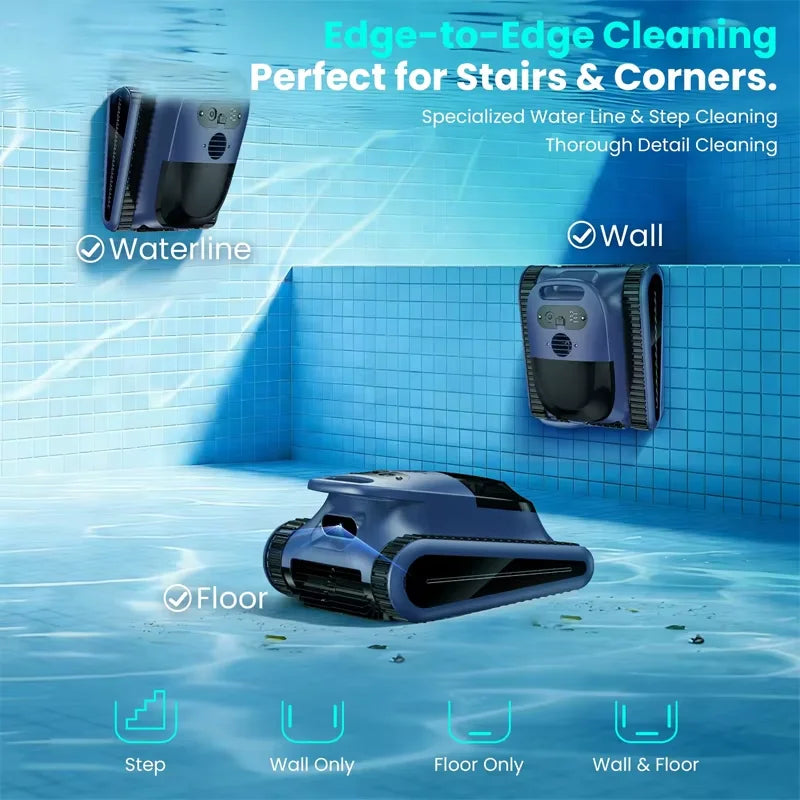 Robot Piscine Seauto Crab Pro Sans Fil 2025 | Nettoyage Fond, Parois & Ligne d’Eau pour Piscines jusqu’à 185 m²