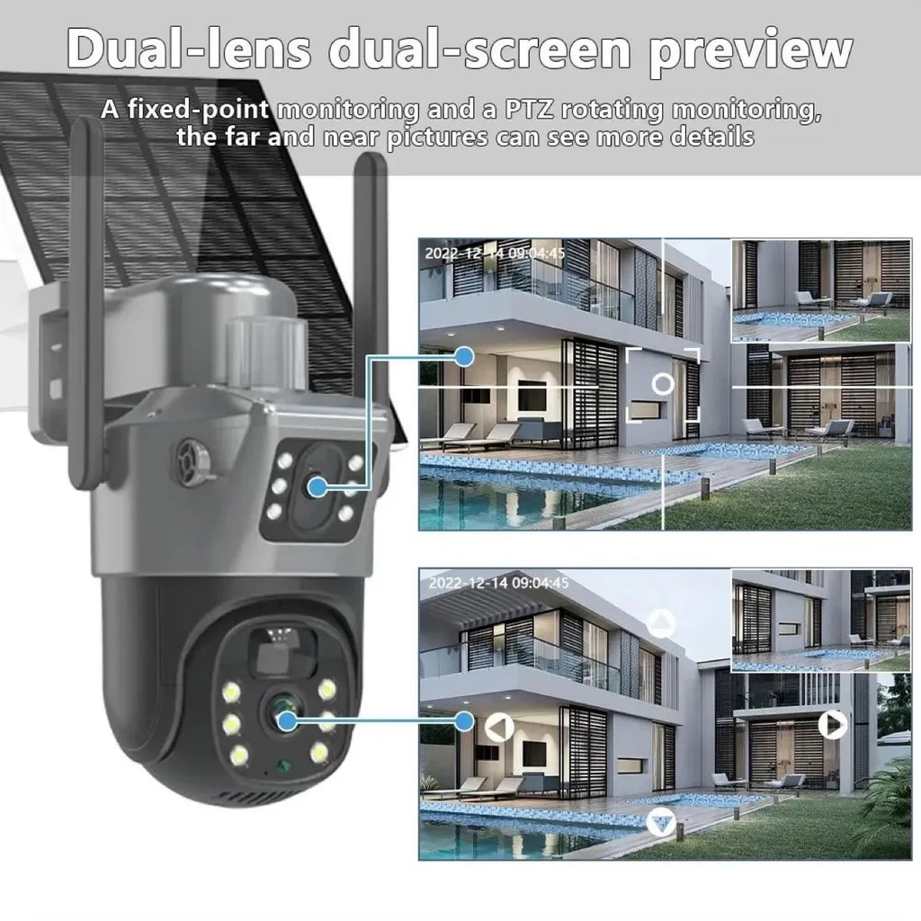 Caméra WiFi V380 Pro 6 MP | Double Caméra, 4G SIM, Solaire, Étanche IP66 et Carte Mémoire