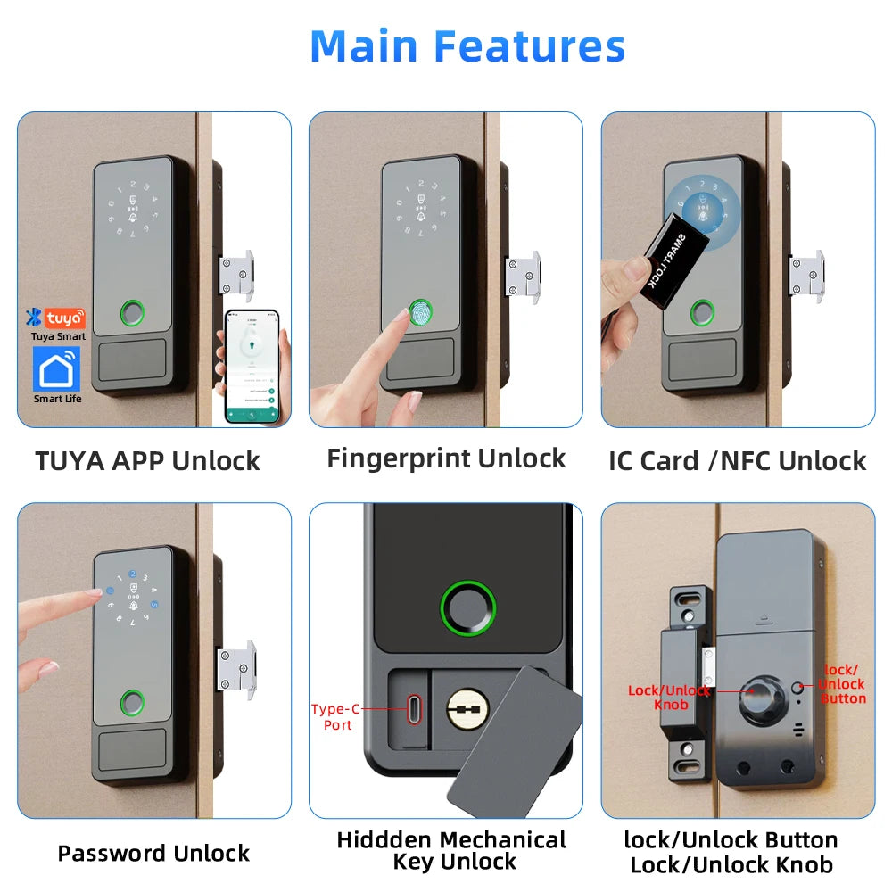 Serrure Intelligente RAYKUBE G18 pour Porte Vitre | Tuya, Empreinte Digitale, Carte et Mot de Passe