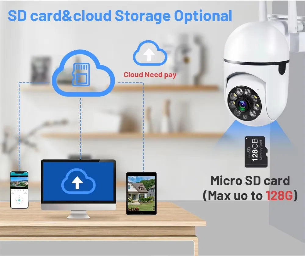 Caméra de surveillance IP Wi-Fi sans fil 8 MP avec zoom 4x, suivi audio bidirectionnel, vision nocturne couleur HD et caméra PTZ.
