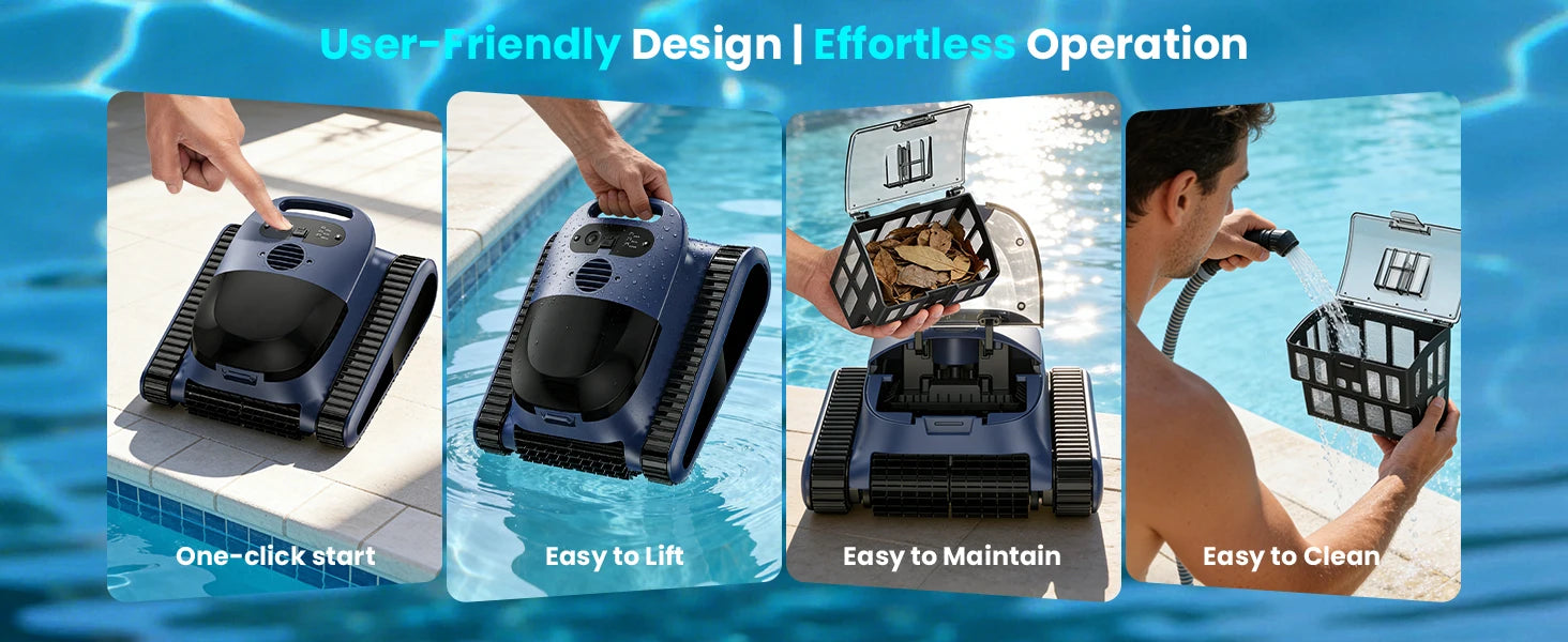 Robot Piscine Seauto Crab Pro Sans Fil 2025 | Nettoyage Fond, Parois & Ligne d’Eau pour Piscines jusqu’à 185 m²
