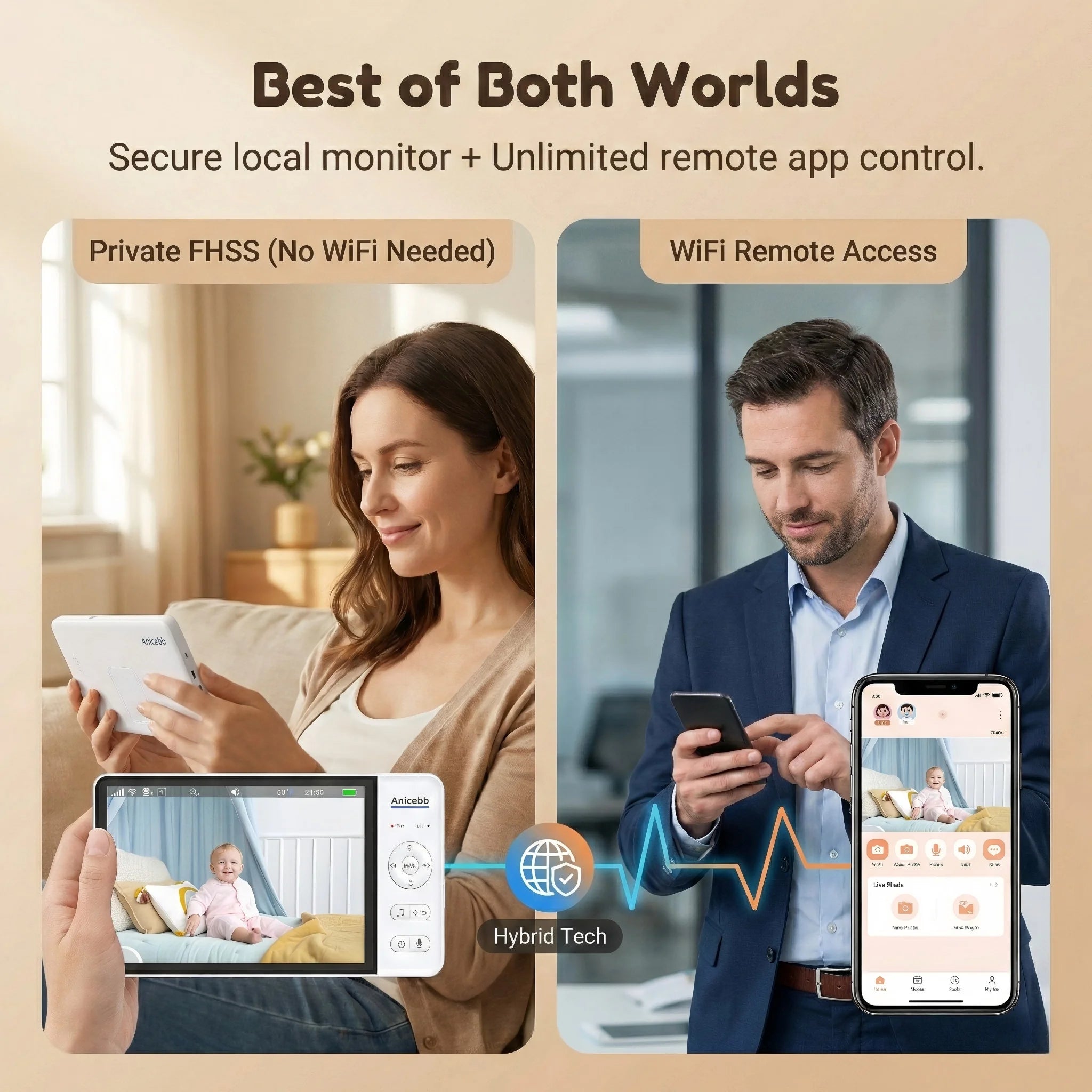 Moniteur Bébé 7" Full HD | Caméra Wi-Fi 2,4 GHz, Vision Nocturne, Batterie 5000 mAh et Reconnaissance Faciale