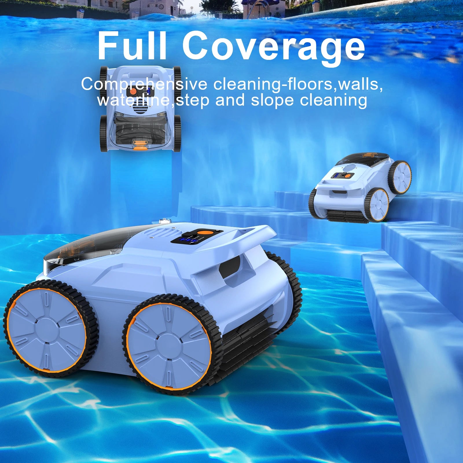 Aspirateur de piscine avec une autonomie jusqu'à 180 minutes, robot nettoyeur de piscine hors sol pour piscines enterrées jusqu'à 185 m² (2000 pi²).