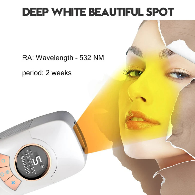 Appareil portable d'épilation laser IPL à domicile, pour une épilation définitive des jambes. Épilateur laser.