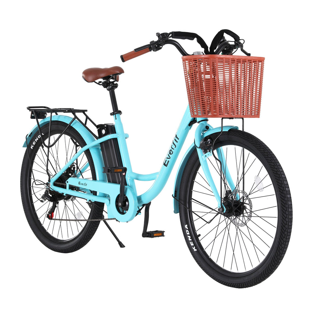 Vélo électrique urbain Everfit 26 pouces, 250 W, batterie 36 V 13 Ah, autonomie 50 km, Shimano 7V