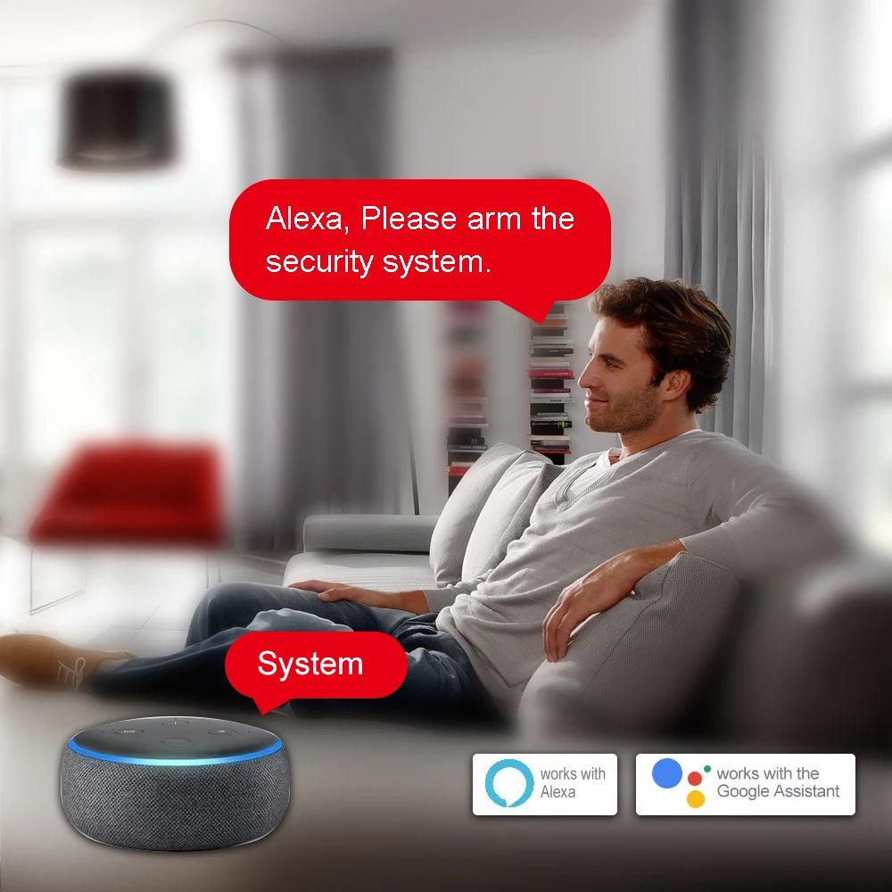 Système d'alarme de sécurité GSM intelligent Tuya 4G GSM WIFI pour la maison connectée, compatible avec Alexa et Google.