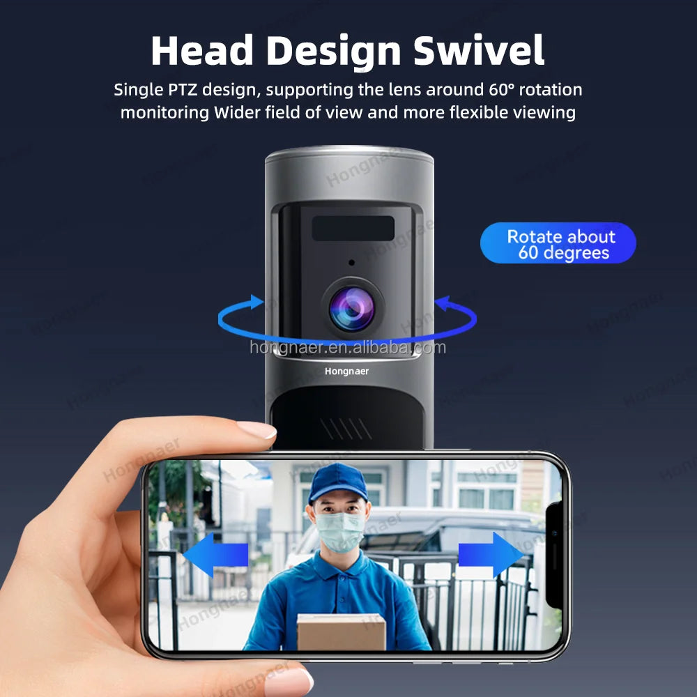 Sonnette vidéo intelligente sans fil Hongnaer 2MP WiFi avec batterie