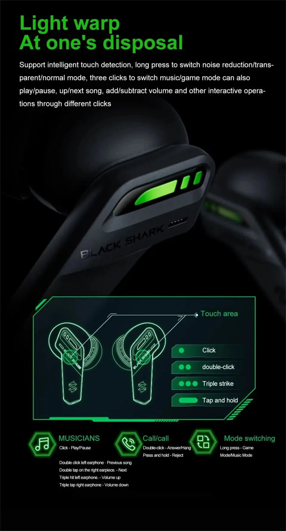 Écouteurs Gaming Black Shark BE22 JoyBuds – TWS, Faible Latence & In-Ear