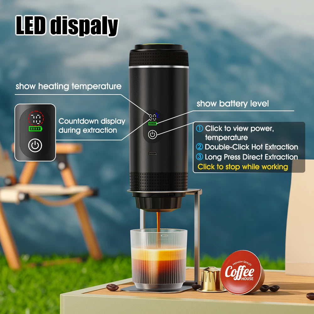 Cafetière portable intelligente de voyage, de camping et de pêche, auto-chauffante, compatible USB, voiture, camping-car, 20 bars de pression.