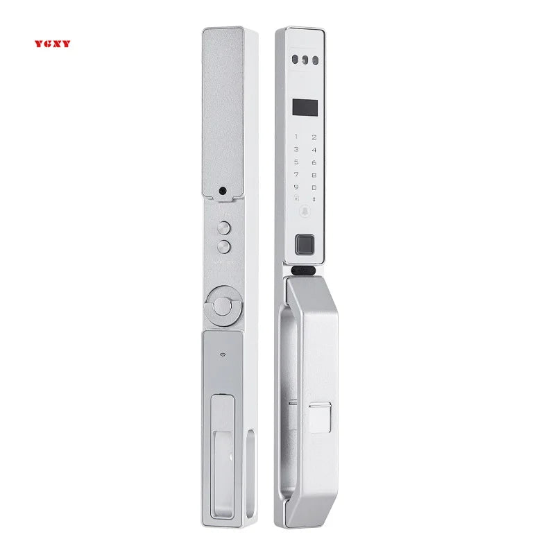 Sonnette vidéo TUYA argentée et blanche, verrouillage mains libres, cadre étroit, compatible avec les téléphones portables, serrure de porte à code en aluminium Tuya, serrure de porte intelligente automatique
