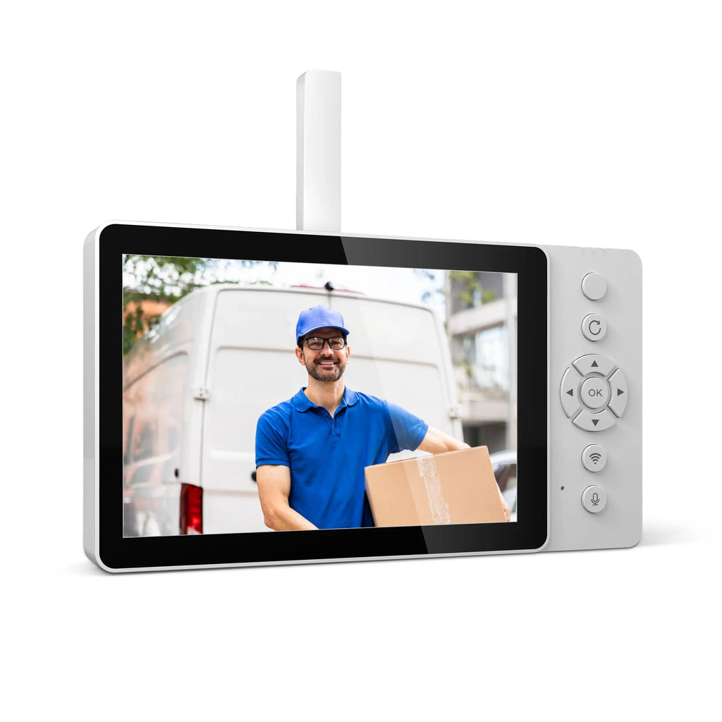 Kit sonnette vidéo Srihome 4MP avec interphone visuel, Wi-Fi 6, détection PIR et batterie lithium haute capacité.