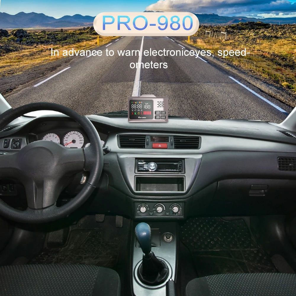 Détecteur de radars de voiture Karadar Pro980 Antiradar 2 en 1 avec alerte vocale russe et détection laser à 360° pour voiture