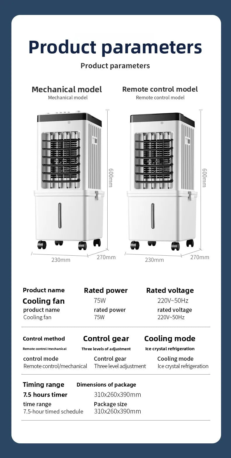 Ventilateur refroidisseur d'air par évaporation portable en plastique, alimenté par secteur, à 3 vitesses, pour la maison et le bureau