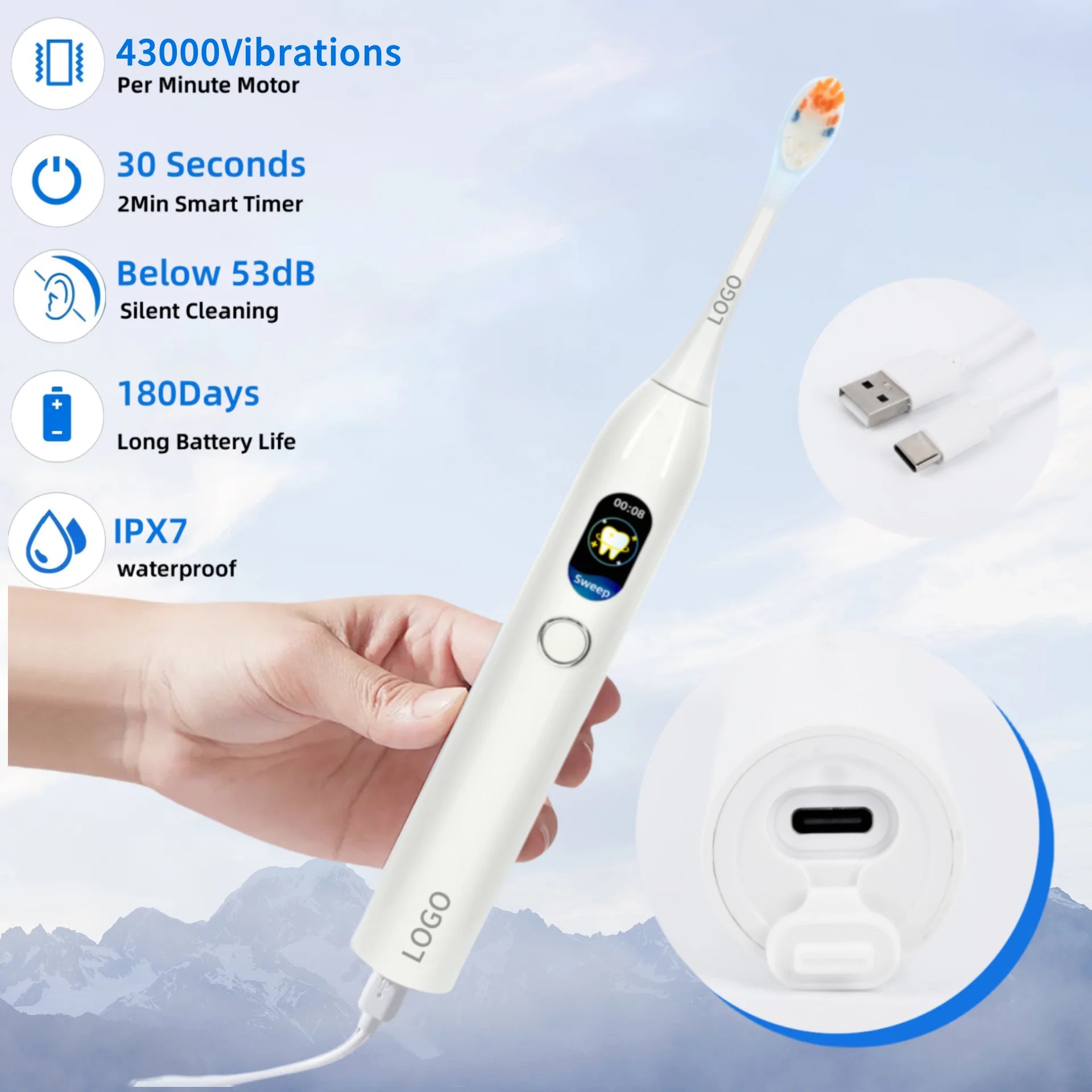 Nouveautés 2026 : Kit de blanchiment dentaire, brosse à dents électrique intelligente vibrante automatique avec écran tactile portable.