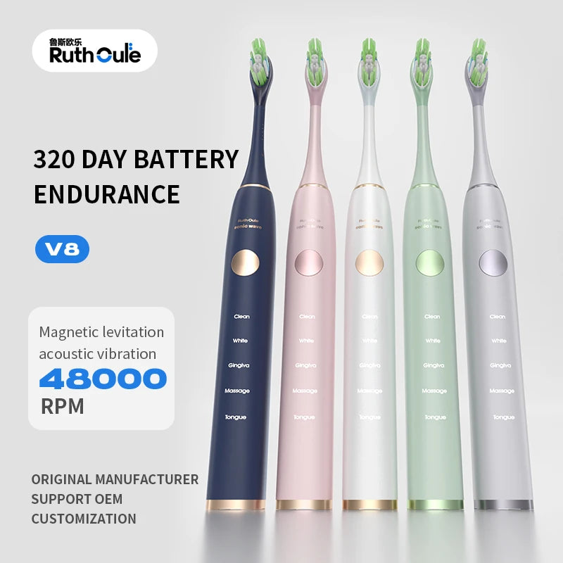 Brosse à Dents Sonique V8 Intelligente | 48K VPM, 5 Modes, Étanche, Blanchiment et Longue Autonomie