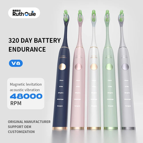 Brosse à Dents Sonique V8 Intelligente | 48K VPM, 5 Modes, Étanche, Blanchiment et Longue Autonomie