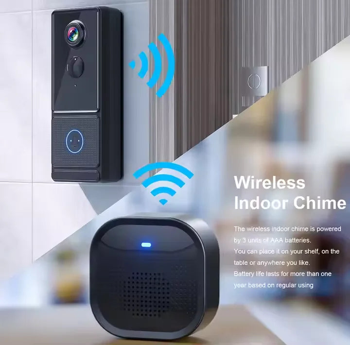 Sonnette vidéo sans fil intelligente IP65 1080p alimentée par batterie avec application Cloudedge, système d'interphone WiFi et moniteur