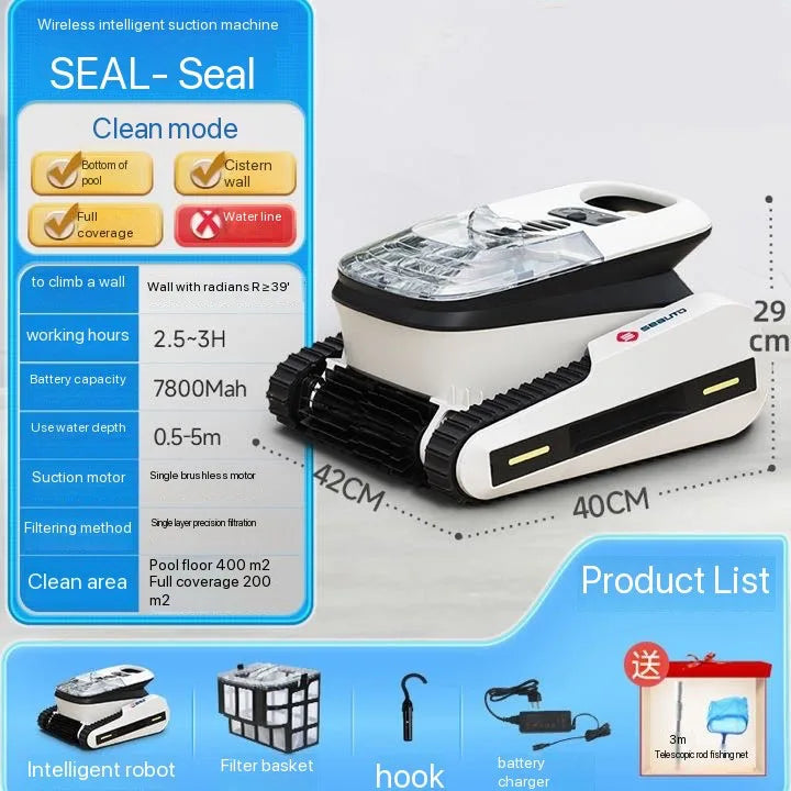 Robot nettoyeur de piscine automatique sans fil, contrôlable par téléphone portable et capable de grimper aux parois.