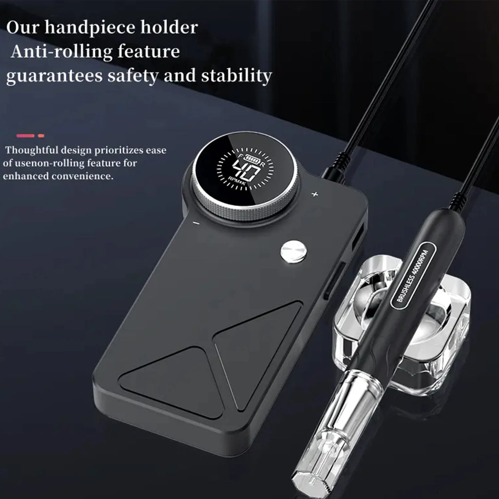WELLSTRY Nouvelle arrivée Perceuse à ongles portable rechargeable sans balais 40000 tr/min Embouts en tungstène et acier inoxydable
