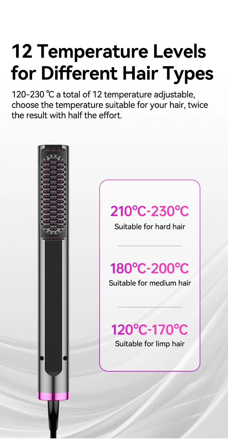 Lisseur 3 en 1 QXXZ, peigne + lisseur + brosse de massage, céramique, 60 W, 120-230°C, LED