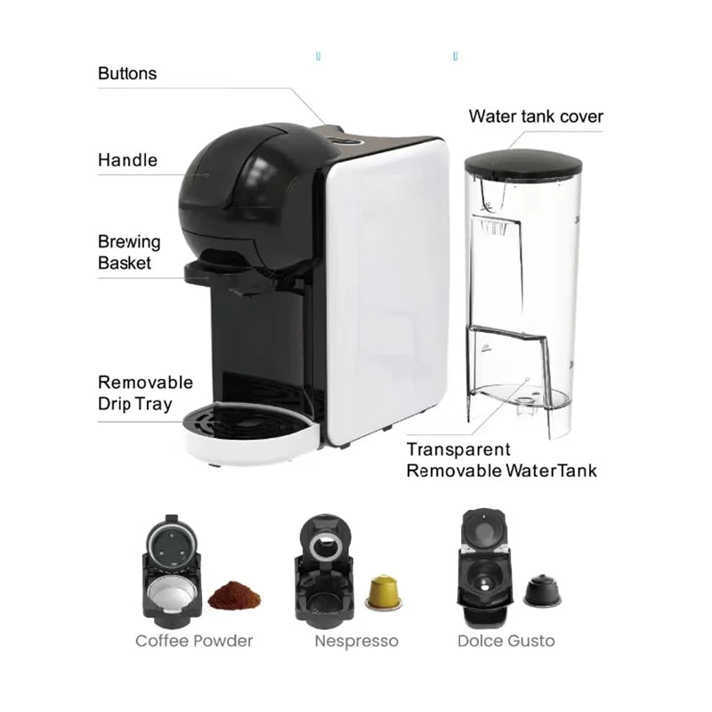 Machine à café à capsules Cafetera Nes, machine à café expresso et à tasses Np Dg Blanc Noir Pompe 19 bars Machine à café multi-capsules