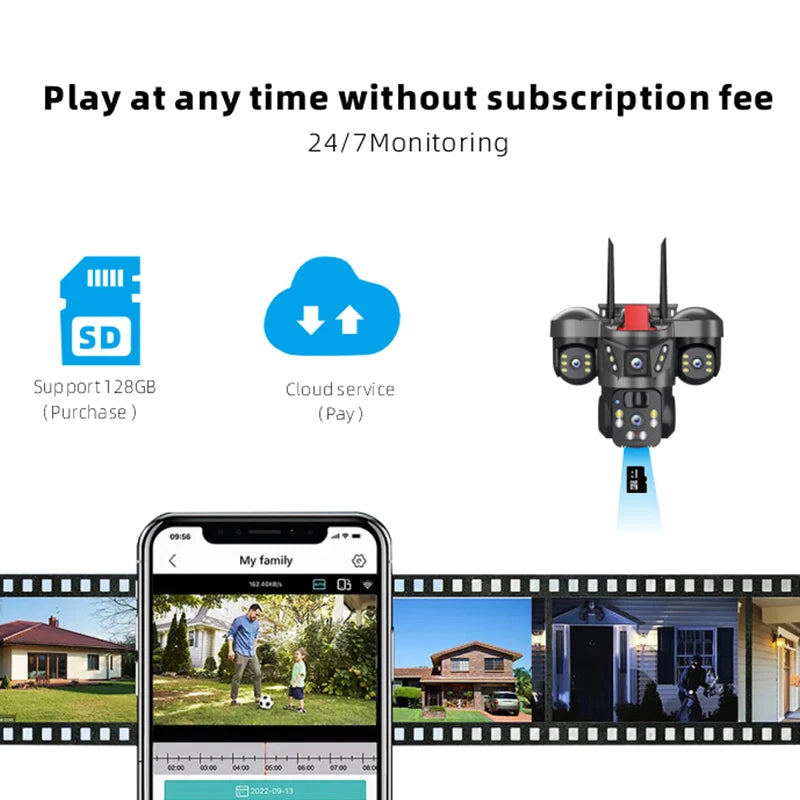 Caméra de Surveillance Wistino V380 Pro | 9 MP, PTZ, Triple Objectif, 4G/Wi-Fi et Panneau Solaire