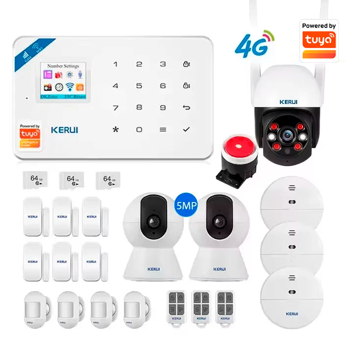 Système d'alarme de sécurité domestique KERUI W184 4G WIFI GSM compatible Alexa Home, caméra intelligente 5MP, capteur de porte sans fil, alarme antivol
