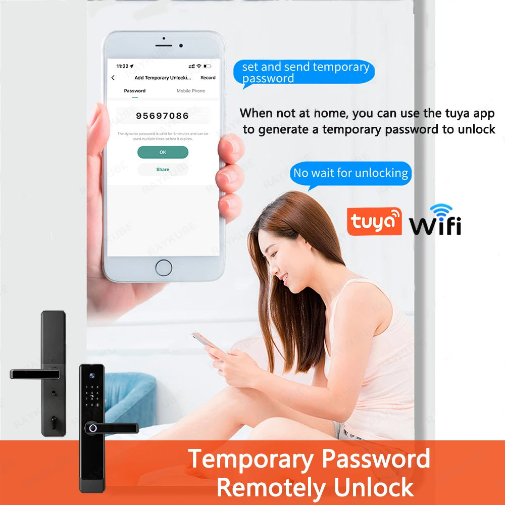 Serrure électronique SZMYQ avec interphone vidéo, 2 interphones audio, caméra d'empreintes digitales, serrure connectée et Wi-Fi.