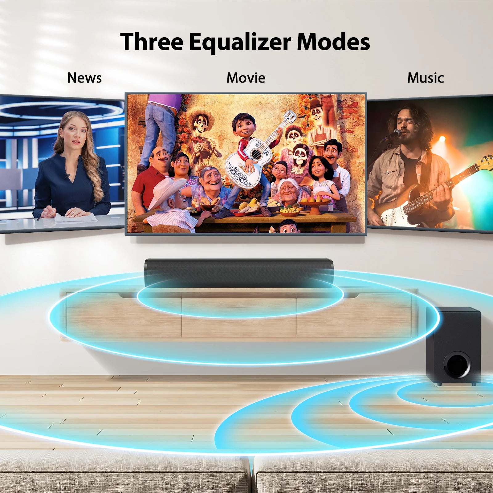 Barre de son TV 110W KY-MINIE – Caisson de Basses, ARC/Optique/AUX/BT & Télécommande