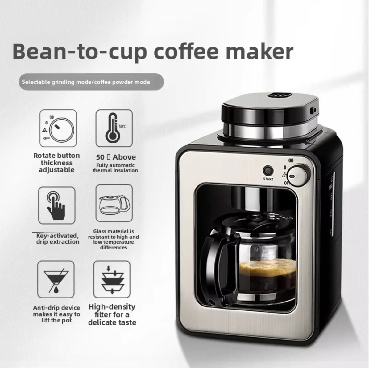 Machine à café automatique électrique au design moderne en acier inoxydable pour usage domestique et hôtelier