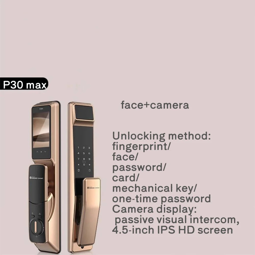 Sonnette de porte intelligente P30max-F avec caméra, reconnaissance faciale 3D par empreinte numérique et caméra, compatible avec l'application Samsung SmartThings. Serrure électronique numérique intelligente.
