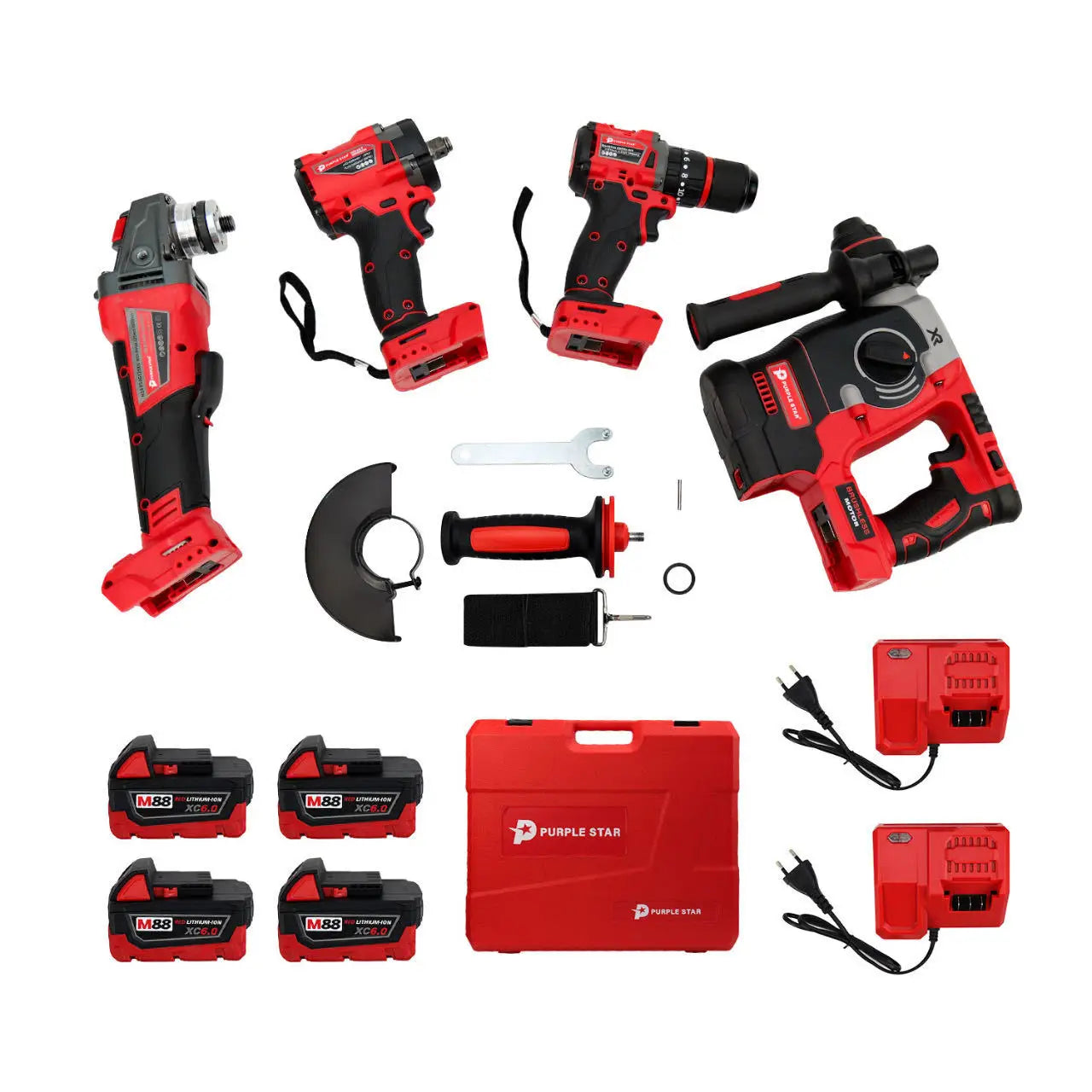 Kit perceuse sans fil 21 V, 4 outils, moteur sans balais, couple 400 Nm, mandrin 3/8"