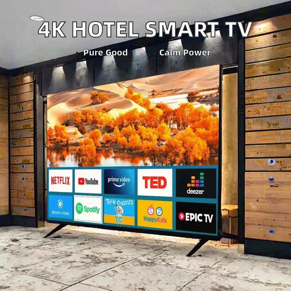 Téléviseur intelligent Android LED LCD 55 pouces pour hôtels, 4K HDTV, avec interface LAN et rétroéclairage LED.