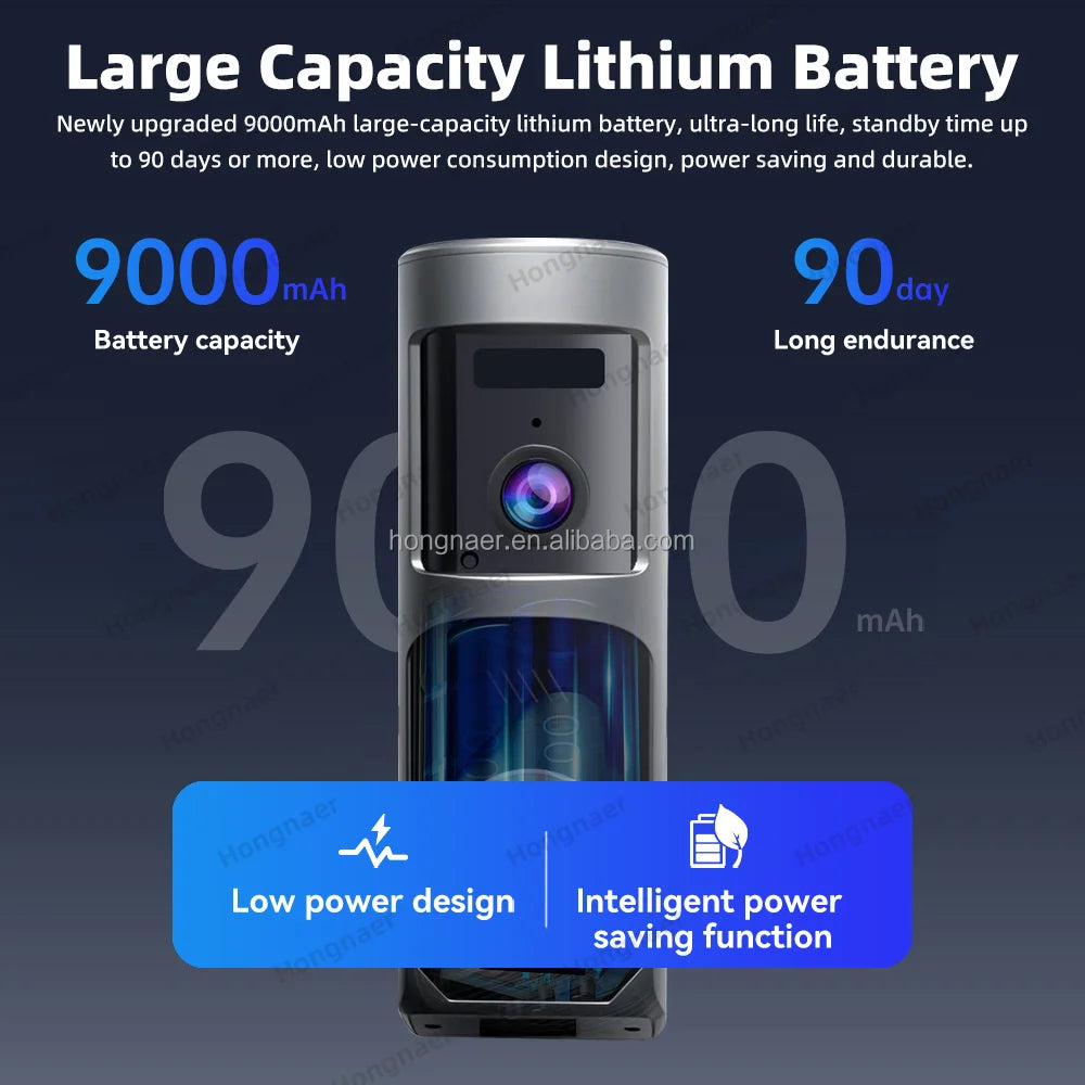Sonnette vidéo intelligente sans fil Hongnaer 2MP WiFi avec batterie