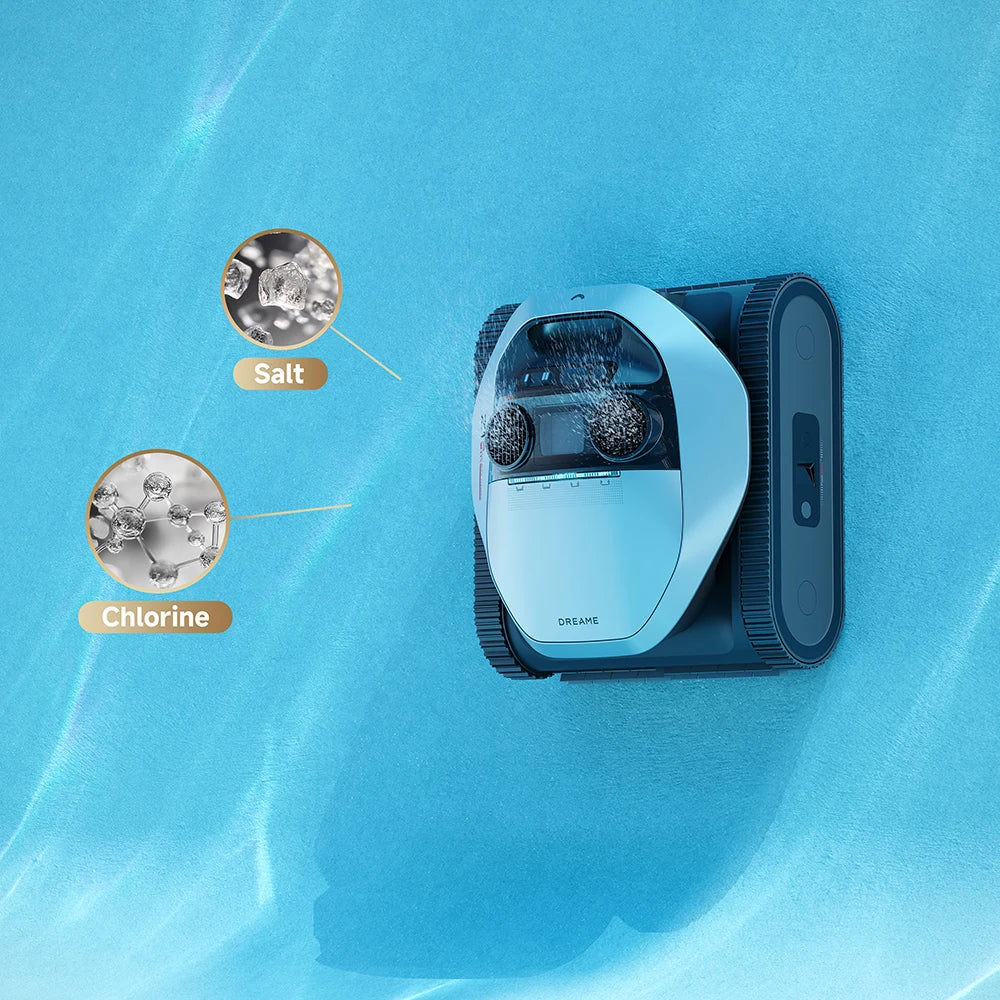 Robot nettoyeur de piscine sans fil intelligent, avec technologie de stationnement automatique, couverture à 360°, écologique et cycle de nettoyage de 4 heures.