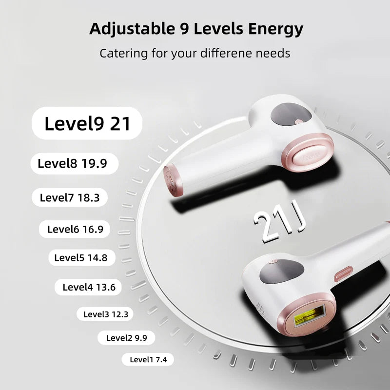 Épilateur IPL TZWM K-802, 999 999 flashs, 9 niveaux, refroidissement glace, 48 W, visage/corps