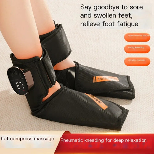 Appareil de massage portable à compression d'air pour chevilles et pieds avec fonction chauffante et minuterie intelligente, sans fil.