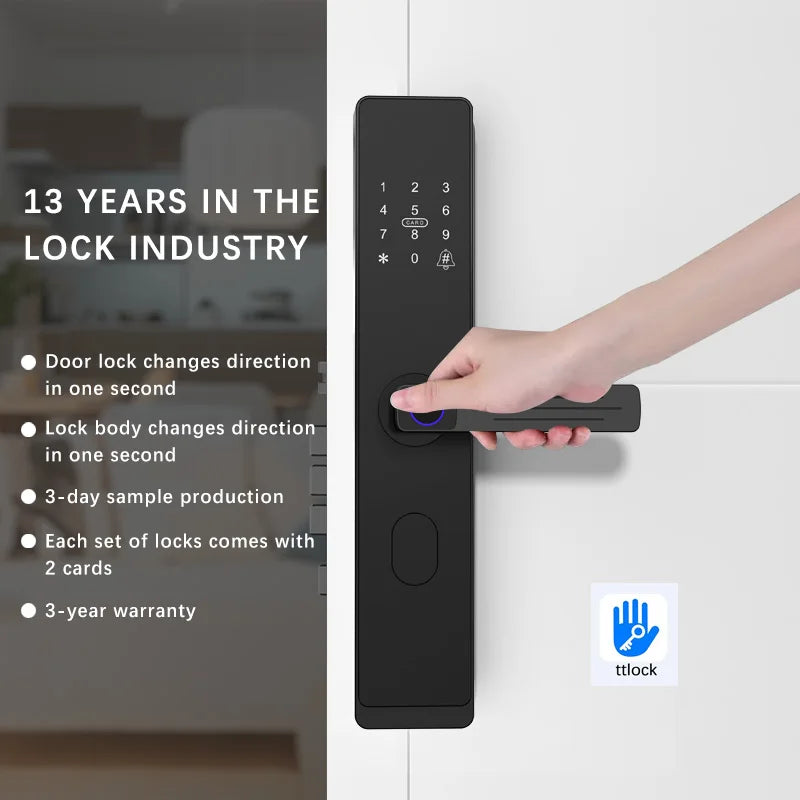 Serrure connectée Dapiyang A77, WiFi, Tuya/TTlock, empreinte/carte/code/app, sonnette intégrée