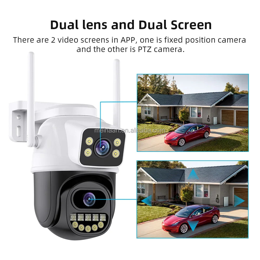 Caméra de sécurité IP PTZ 4K sans fil WiFi extérieur 8MP en stock, application ICSee, double objectif, caméra de surveillance WiFi domestique