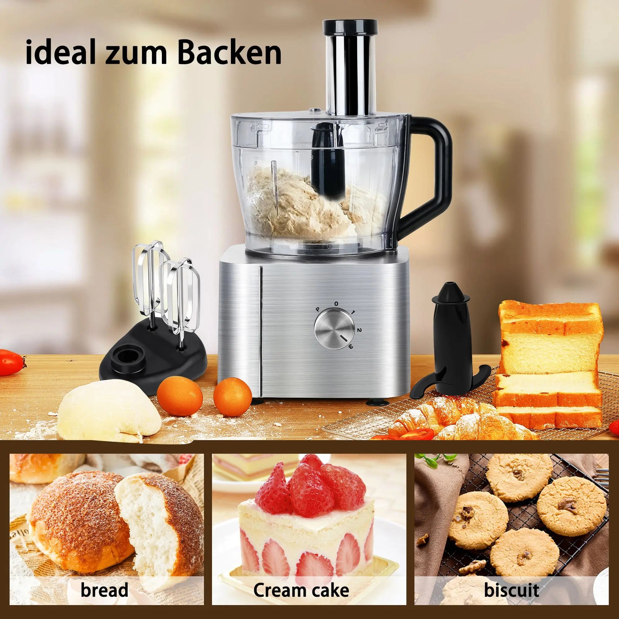 Robot culinaire 11 en 1 avec fonctions de hachage, mélange, pétrissage, broyage, fouettage et extraction de jus, 1100 W